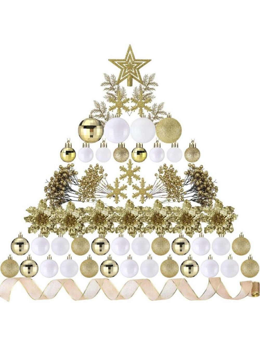94-Piece Elegant Christmas Tree Ornaments Set - White & Gold Holiday Decor